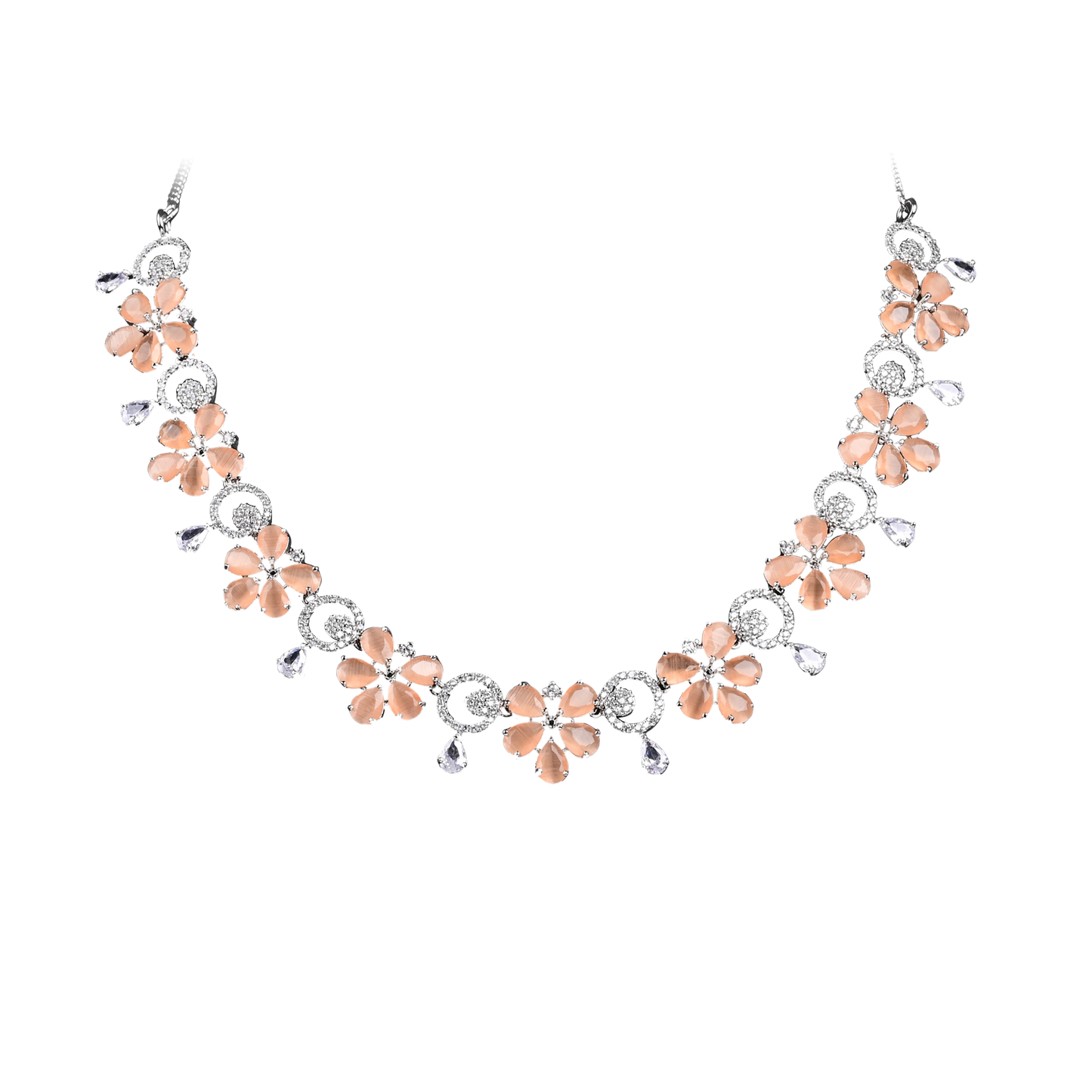 A.D. Set with White Zircon and Peach Color Stone Setting Set