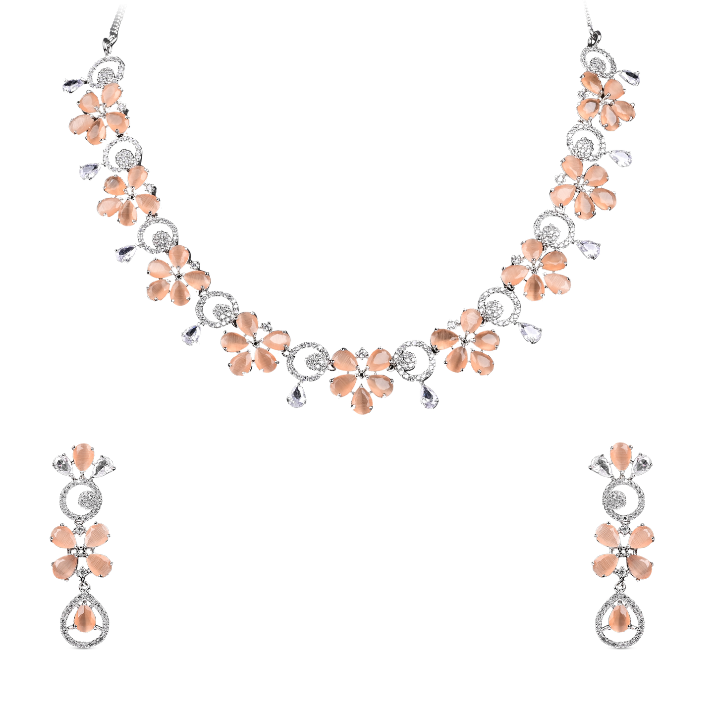 A.D. Set with White Zircon and Peach Color Stone Setting Set