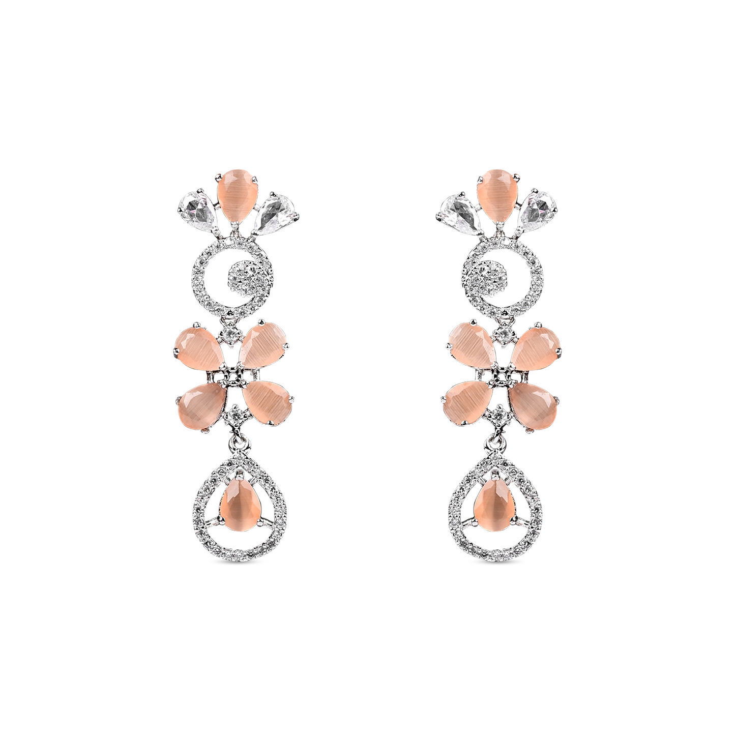 A.D. Set with White Zircon and Peach Color Stone Setting Set