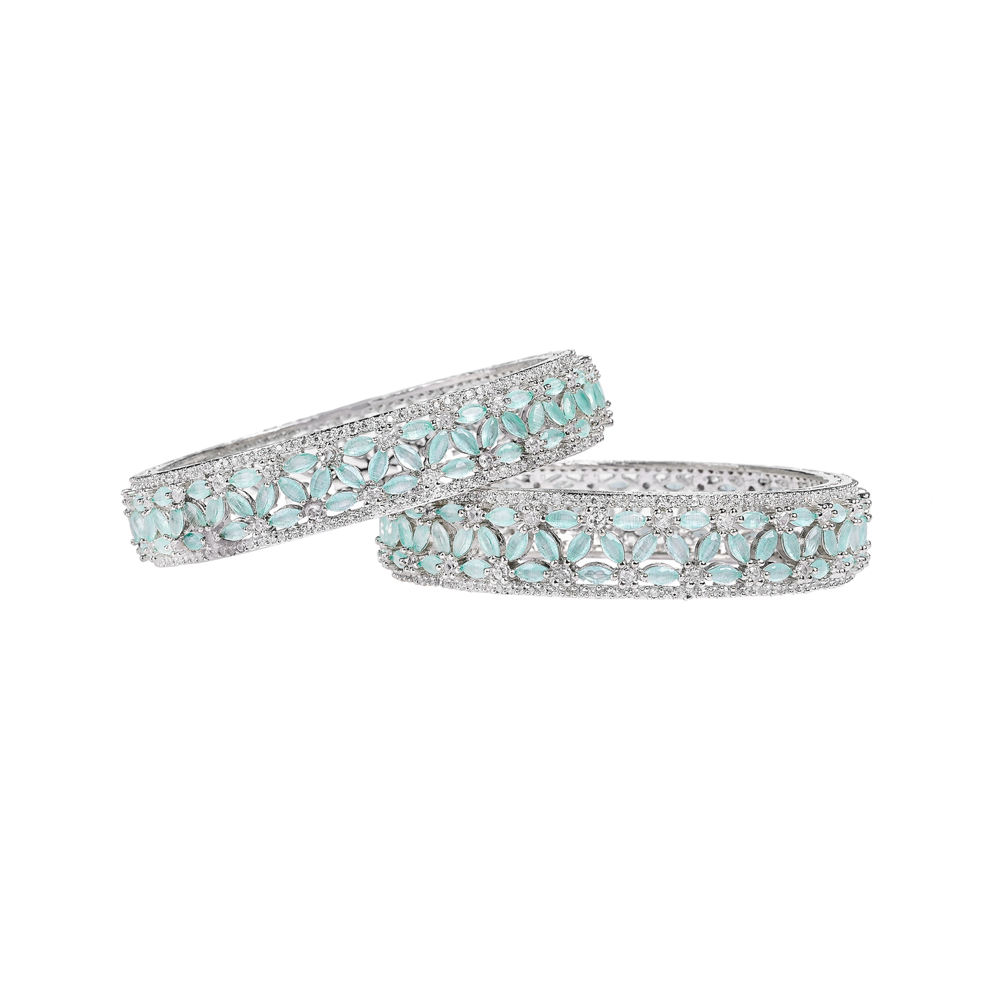 A.D. Bangles with White Firoza Color Stones