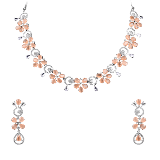 A.D. Set with White Zircon and Peach Color Stone Setting Set