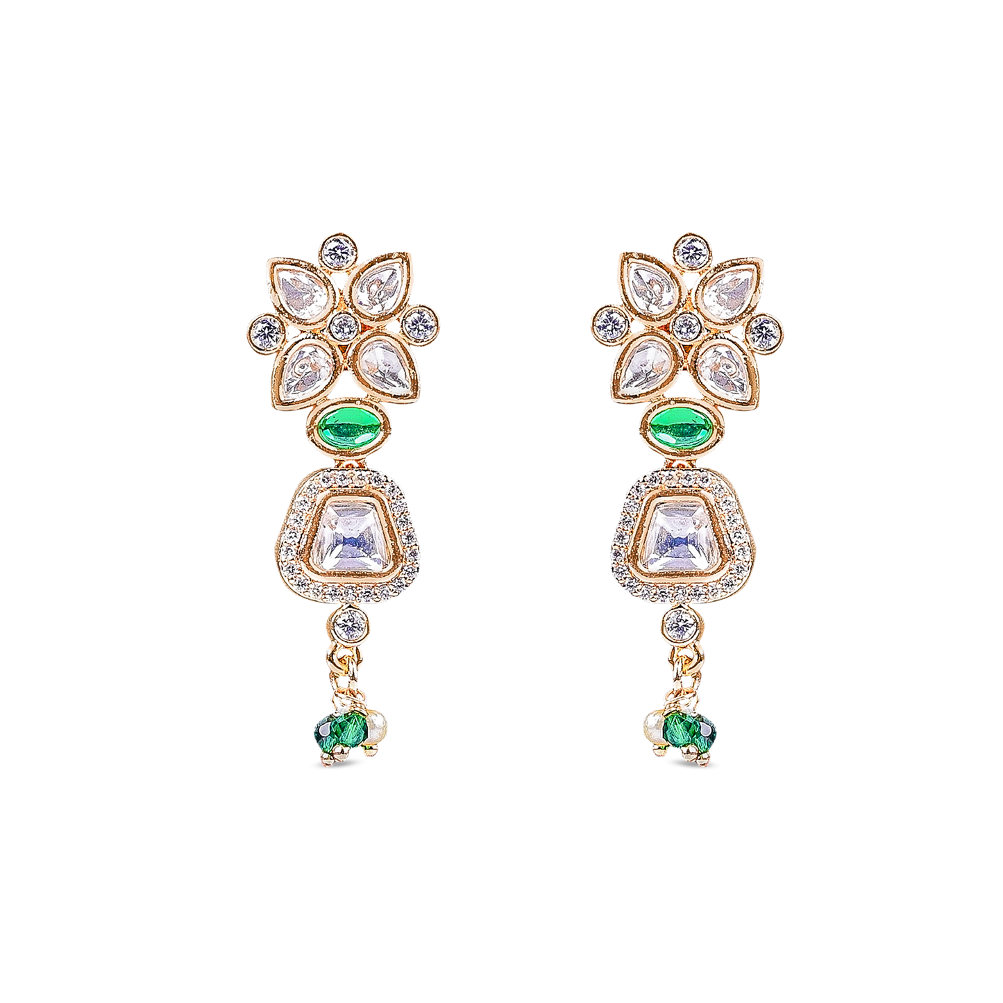 Moissanite Set with Emerald Color Stones
