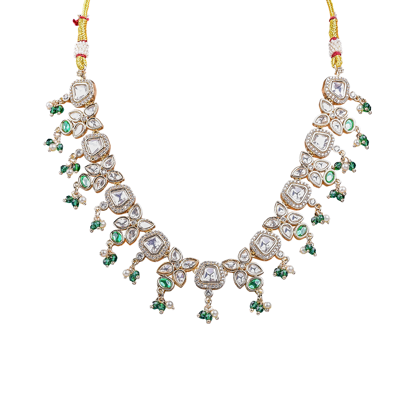 Moissanite Set with Emerald Color Stones