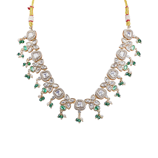 Moissanite Set with Emerald Color Stones