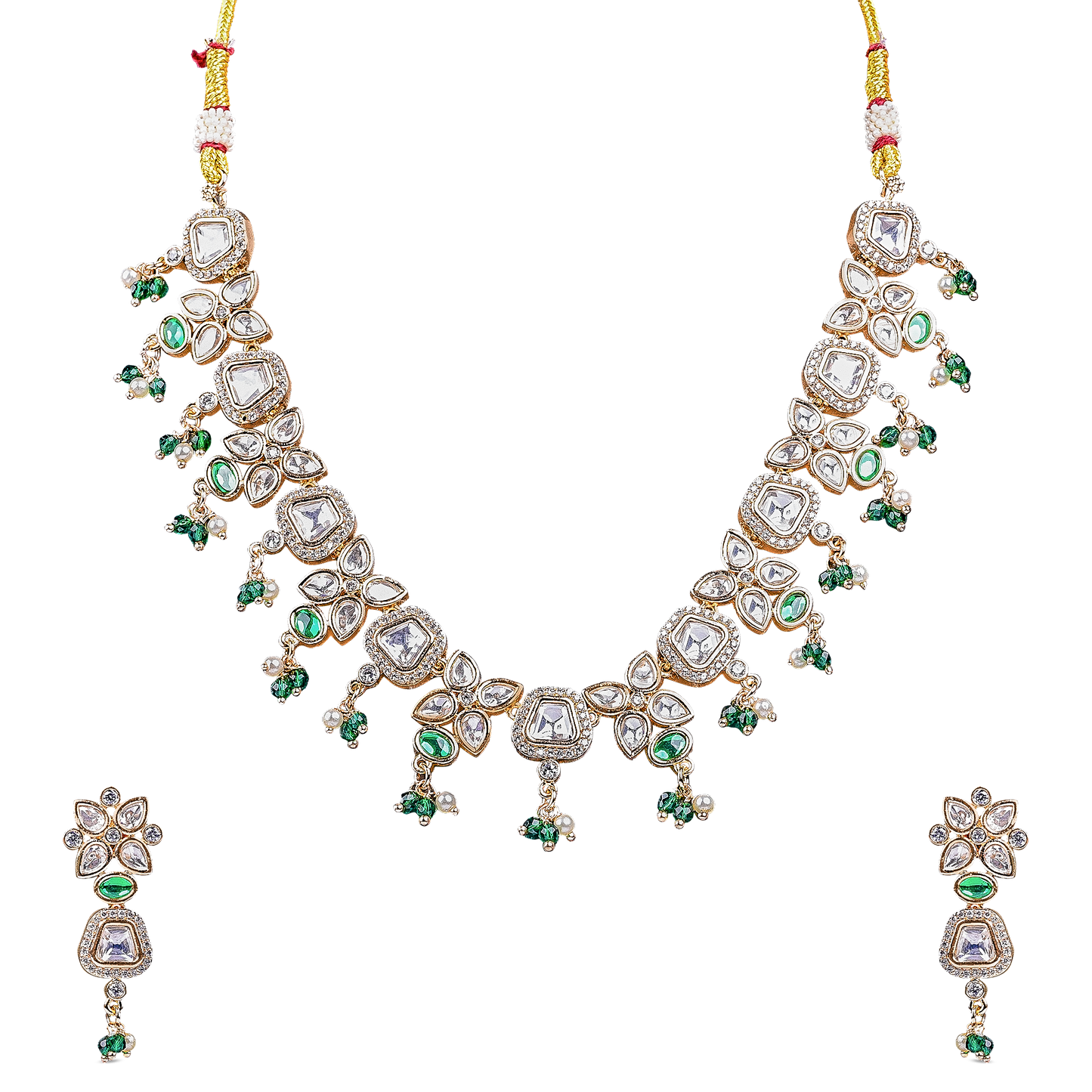 Moissanite Set with Emerald Color Stones