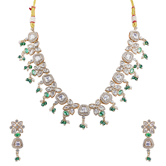 Moissanite Set with Emerald Color Stones