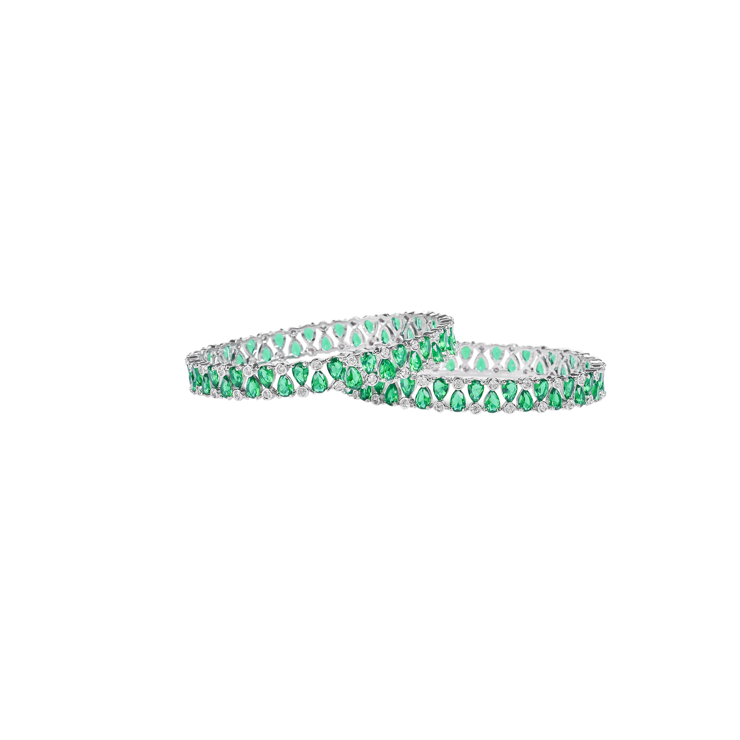 A.D. Bangles with White and Green Stones