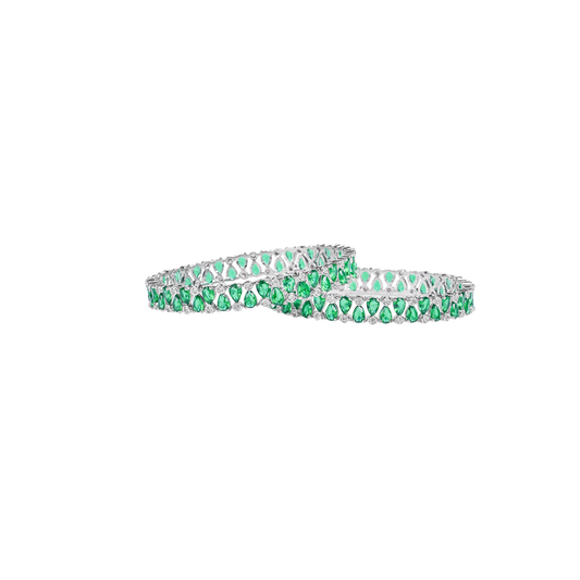 A.D. Bangles with White and Green Stones