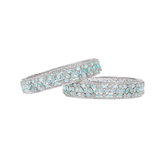 A.D. Bangles with White Firoza Color Stones